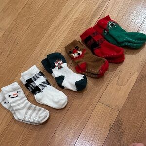 Festive Kids Socks Set of 6 - Snowman, Reindeer, and Plaid Holiday Designs